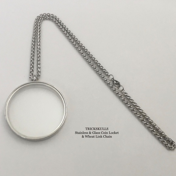 Queen Punk Skull Mohawk Coin & Stainless Locket + 60cm Wheat Link Chain - Picture 6 of 9